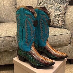 🌟Los Altos Boots - Genuine Python Turquoise Multicolor Cowgirl Boots🌟